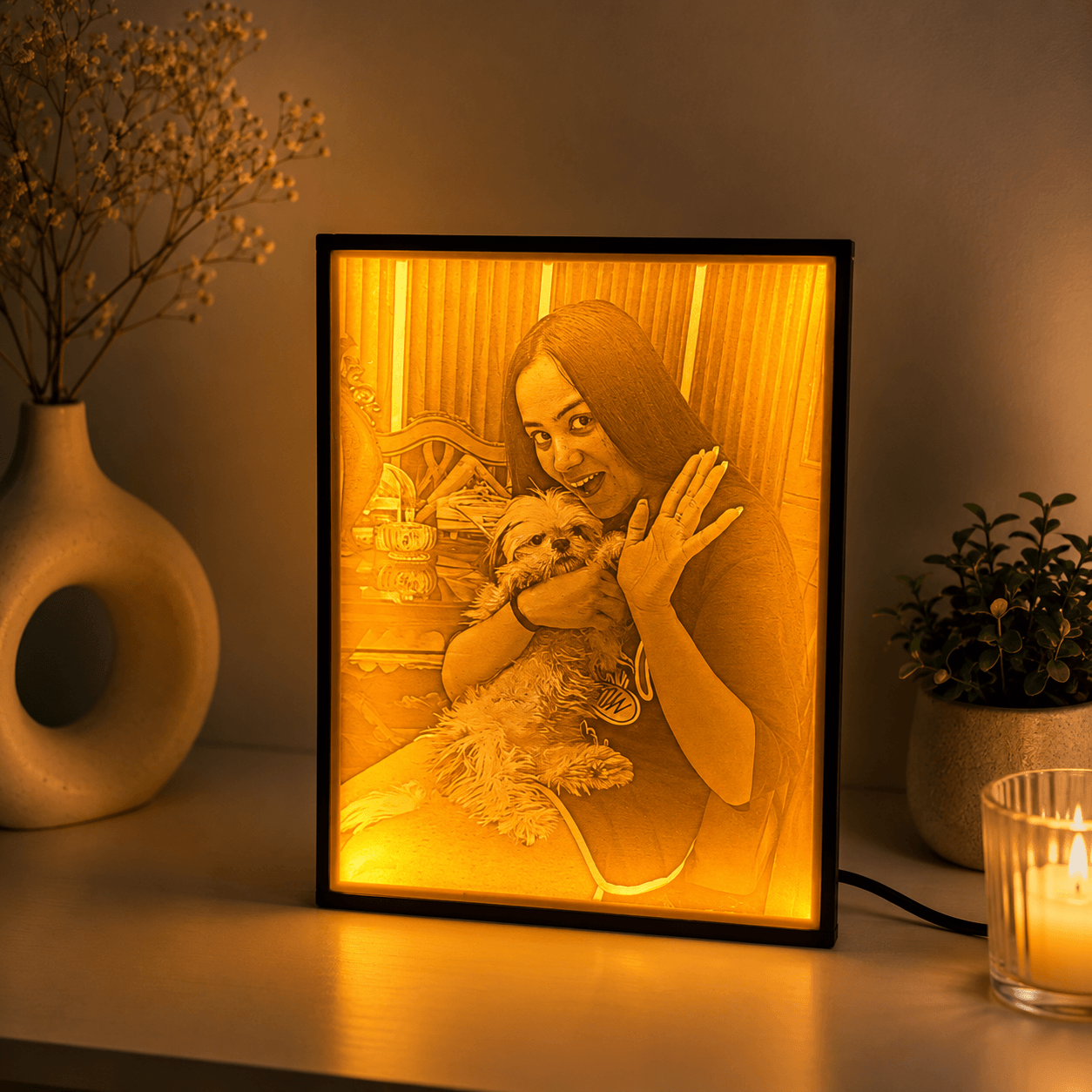 3D Karo - Custom 3D Lithophane Photo Frame with LED Light for dog picture