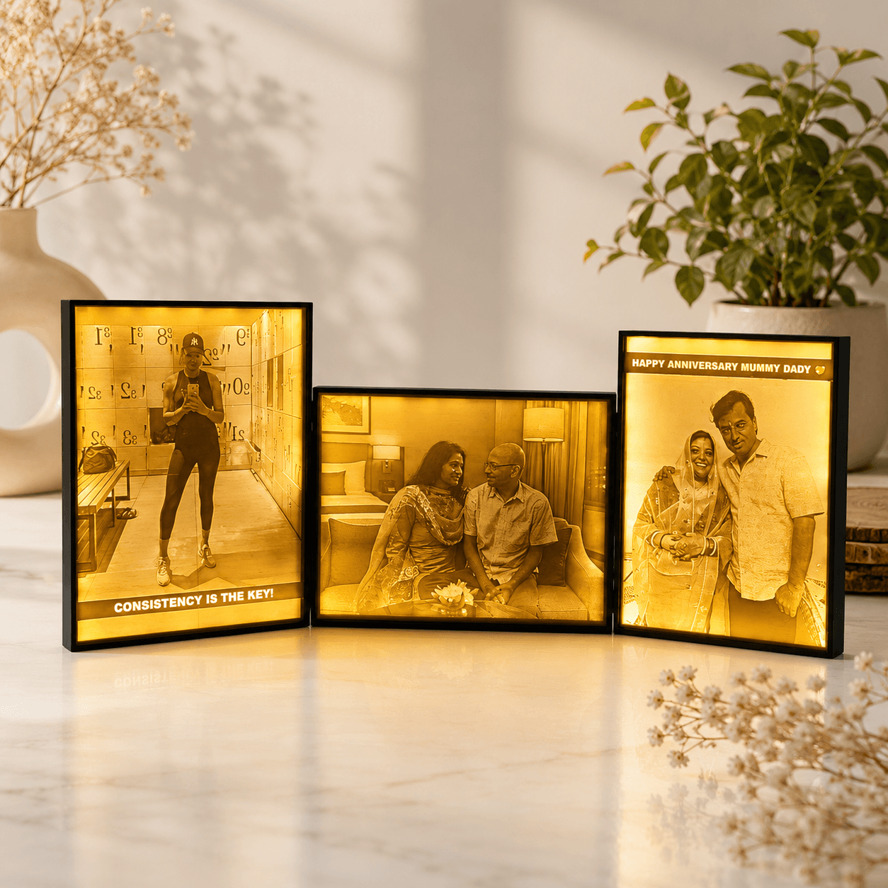 3D Karo - Custom 3D Lithophane Photo Frame with LED Light with 3 Pictures