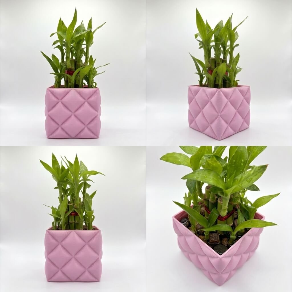 3D karo Pink Diamond Quilt Planter all angle