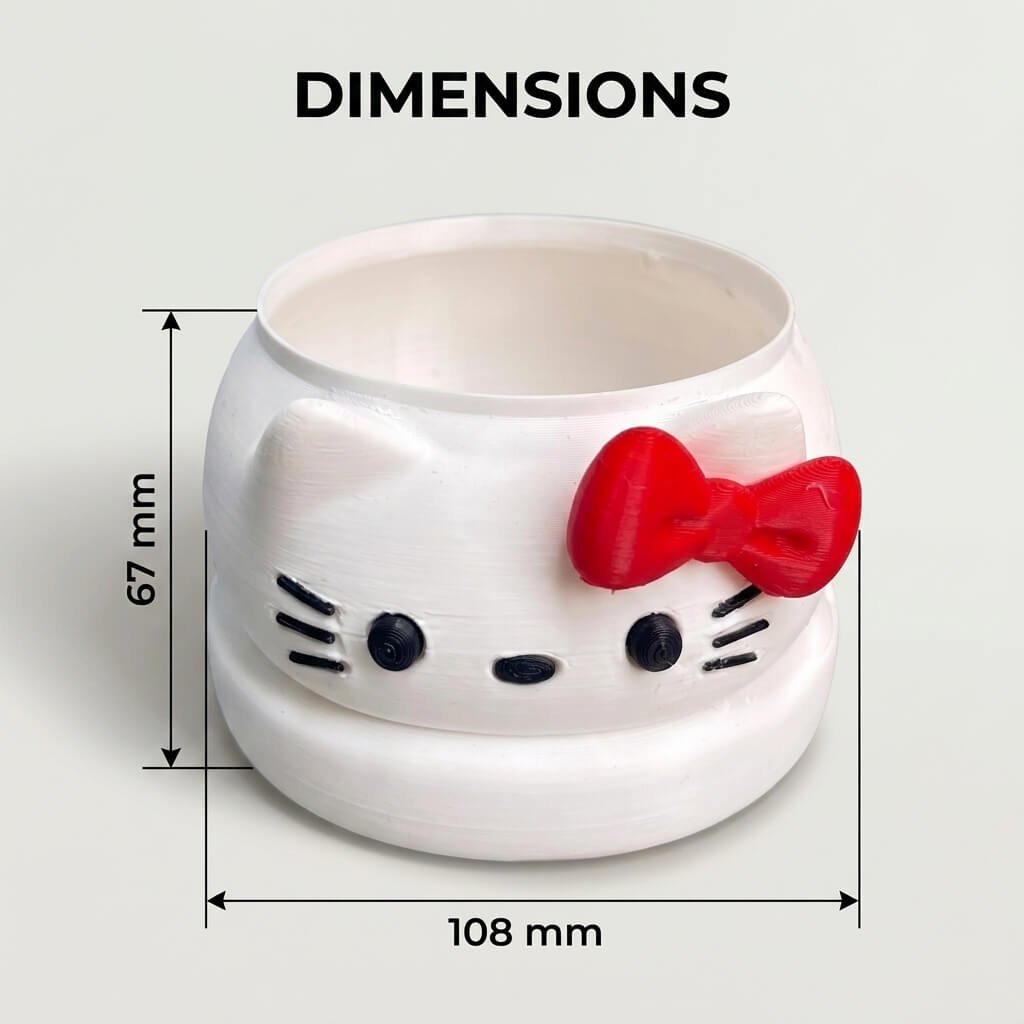 3d karo Cute Kitty Pot with Bamboo dimensions