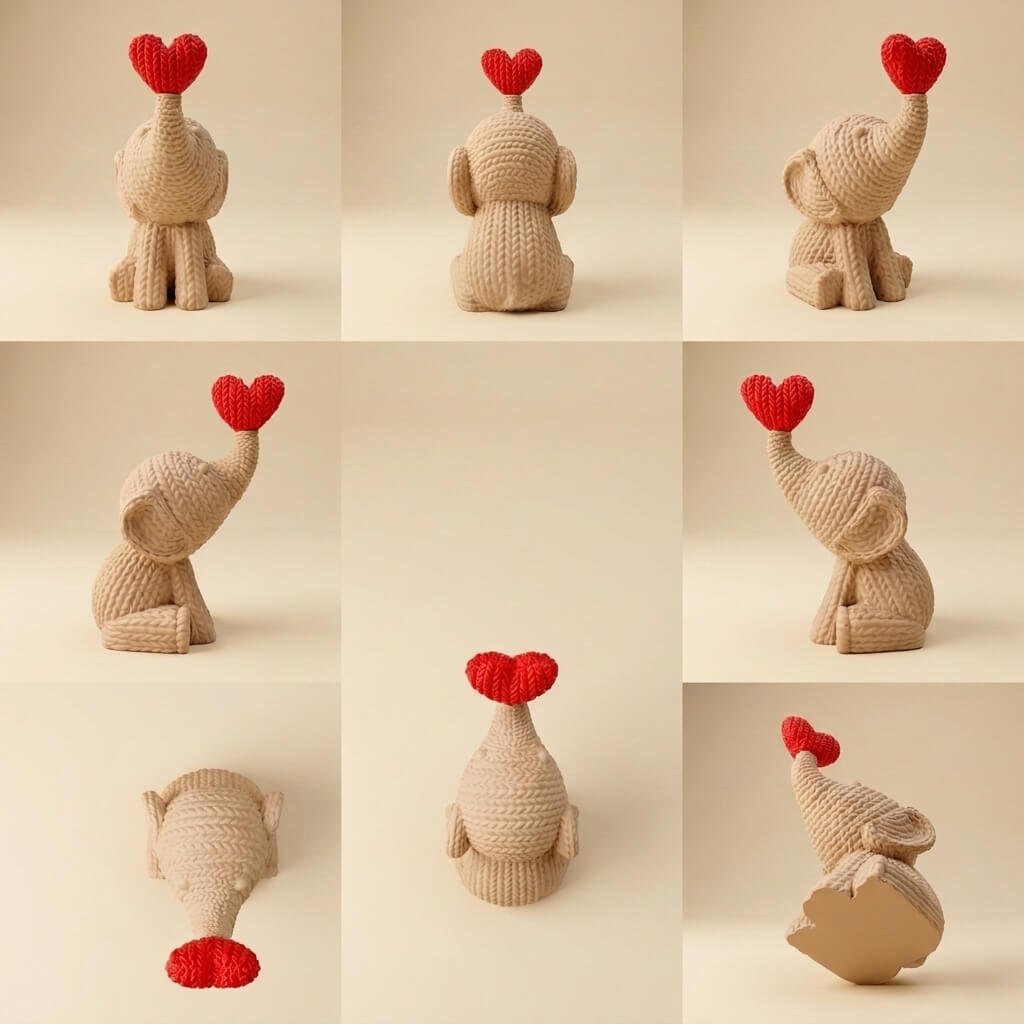 Knitted Heart Elephant Desk Toy | Cute 3D Printed Desk Decor for Office, Home & Study Table - Image 5