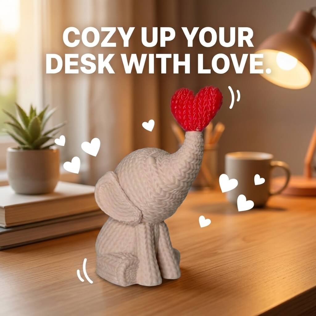 3d karo Knitte Heart Elephant Desk Toy cute