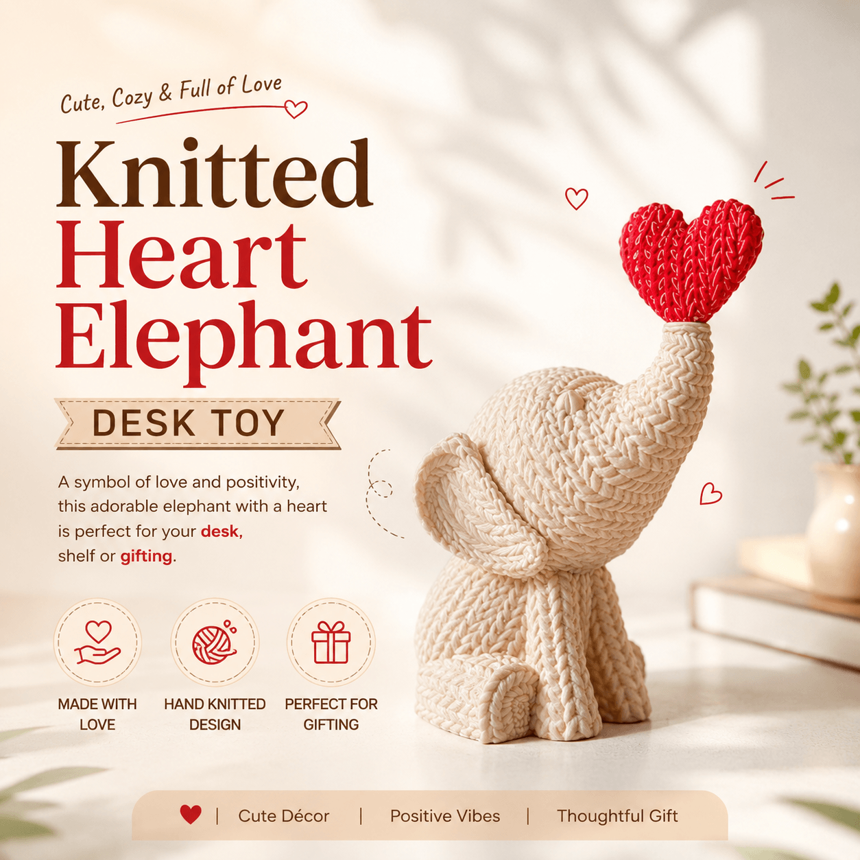 3d karo Knitte Heart Elephant Desk Toy