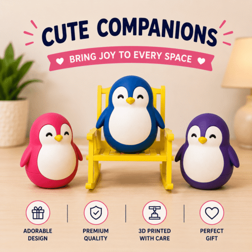 Cute Penguin Wobble Desk Toy | Unique Gift by 3D Karo - Pack of 2