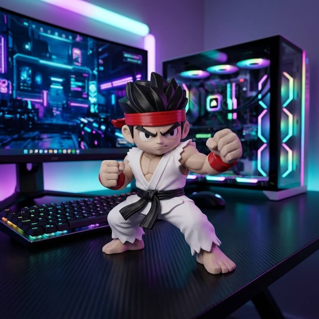 Chibi Street Fighter Warrior Figure on computer table