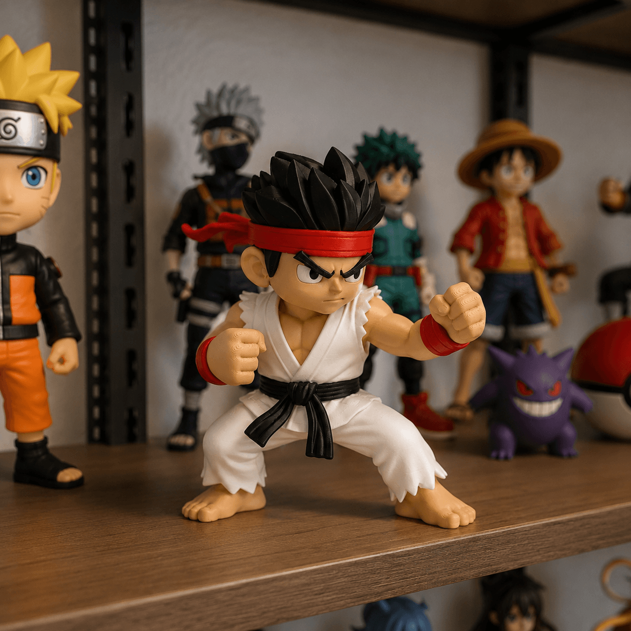 Chibi Street Fighter Warrior Figure on shelf