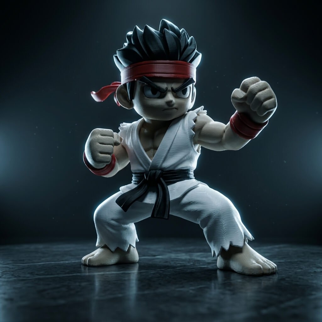 Chibi Street Fighter Warrior Figure with blue light