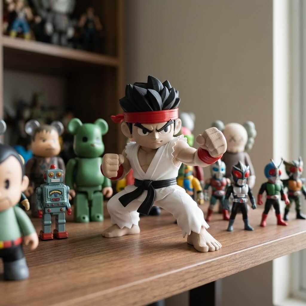 Chibi Street Fighter Warrior Figure with collectible shelf
