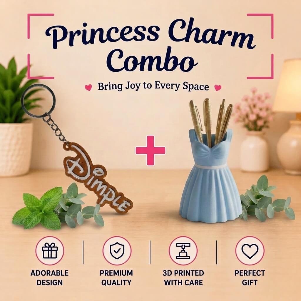 Princess Charm Combo - Princess Dress Beauty Organizer + Custom Name Keychain - 3d karo best offer