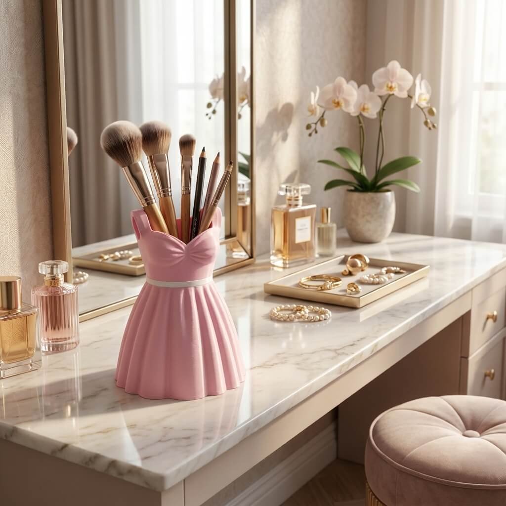 Princess Dress Beauty Organizer at makeup desk - 3d karo