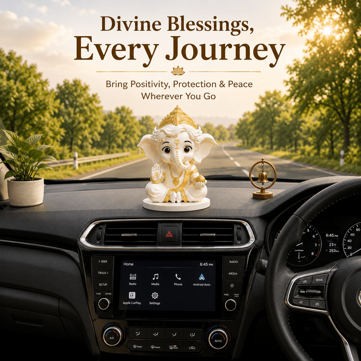 Cute Ganesha Ji 3D Printed Idol Ganpati Decor for Home, Desk & Car - 3dkaro - Car Dashboard