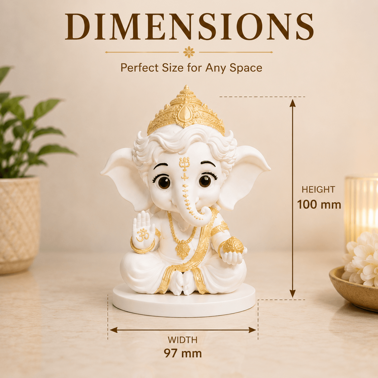 Cute Ganesha Ji 3D Printed Idol Ganpati Decor for Home, Desk & Car - 3dkaro - Dimensions