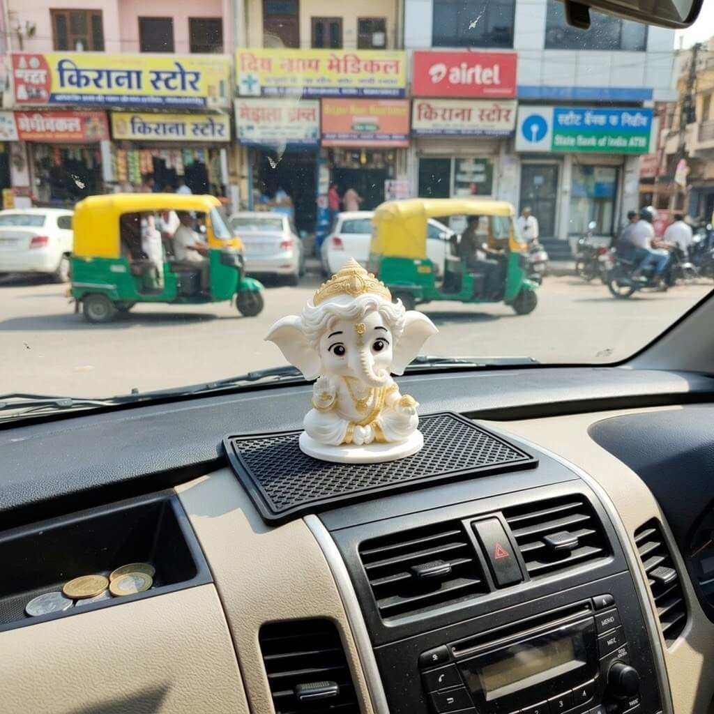 Cute Ganesha Ji 3D Printed Idol Ganpati Decor for Home, Desk & Car - 3dkaro in Indian Car