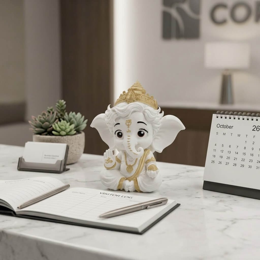 Cute Ganesha Ji 3D Printed Idol Ganpati Decor for Home, Desk & Car - 3dkaro on Office Desk