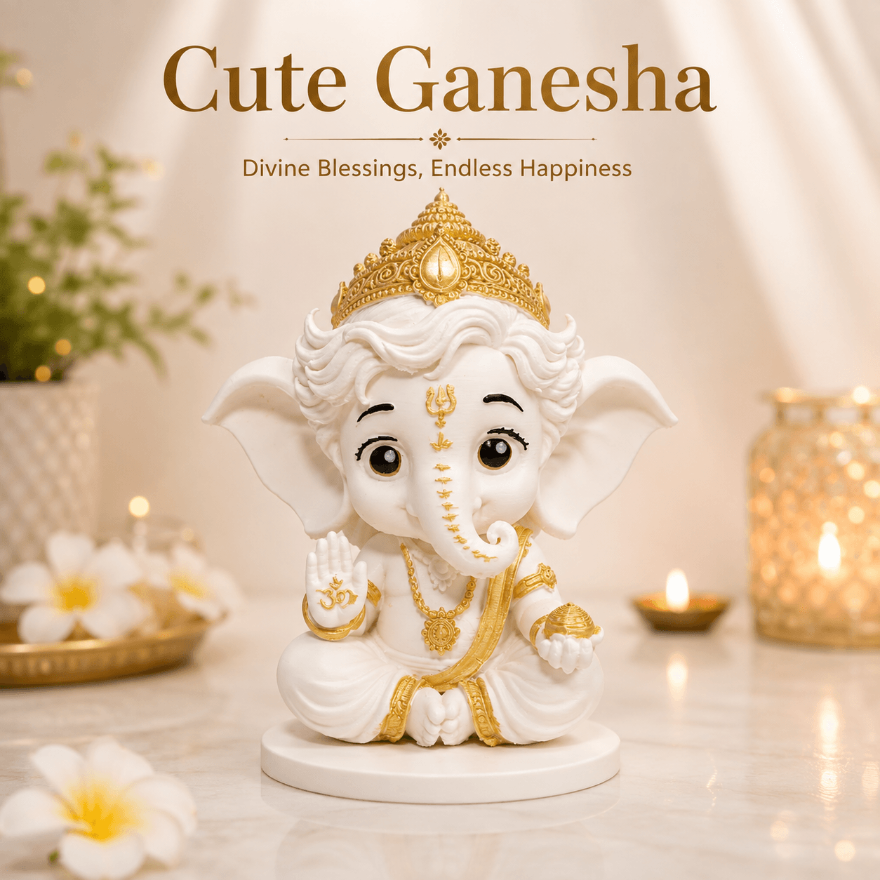 Cute Ganesha Ji 3D Printed Idol Ganpati Decor for Home, Desk & Car - 3dkaro